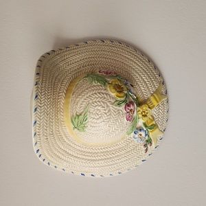 Vintage English Pottery Straw Hat Wall Pocket Vase- Solian Ware England
